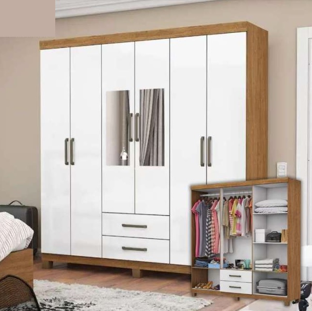 Guarda Roupa Casal A22 6 Portas 2 Gavetas Com Espelho Carioca Móveis