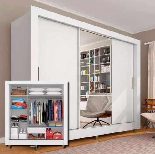 Guarda Roupa Casal C/espelho 3 Pts 1 Gav Alice Branco