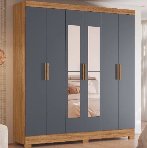 Guarda Roupas Casal C/ Espelho 6 Portas Valença Freijó/cinza