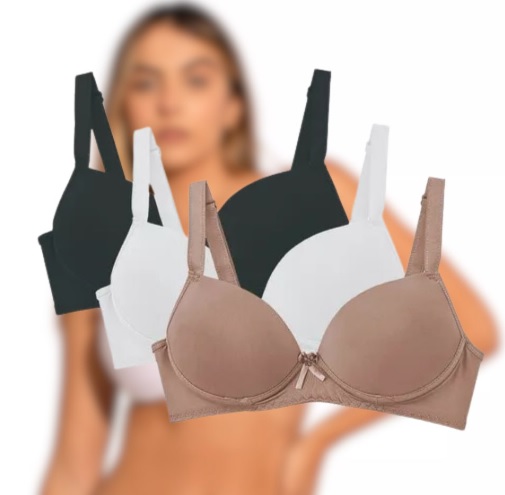 Kit 3 Sutiãs Com Bojo Alça Reforçada Cores Lisas Full252