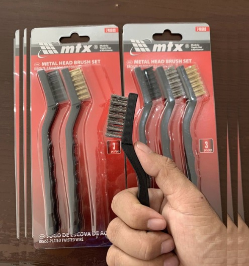Mtx Jogo De Escova De Aço Pequena 3 Pçs Com Cabo Plastico