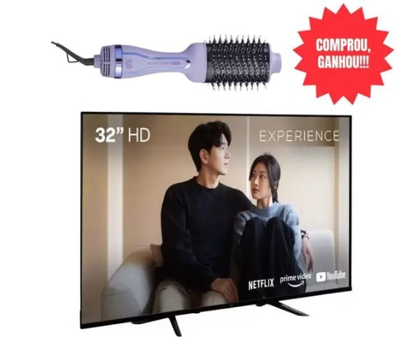 Smart TV DLED 32 HD Android 11 3HDMI 2USB Ganhou Escova Secadora 1350W Bivolt – Kit