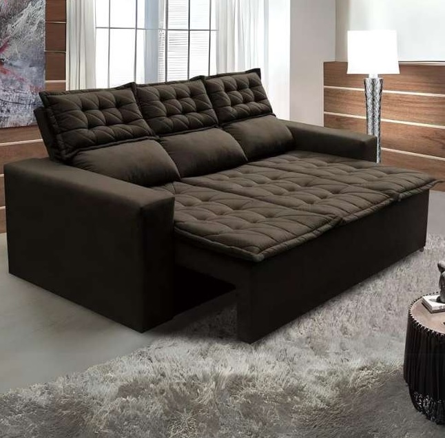 Sofá 3 Lugares Retrátil e Reclinável Cama inBox Slim 2,00m Velusoft Café