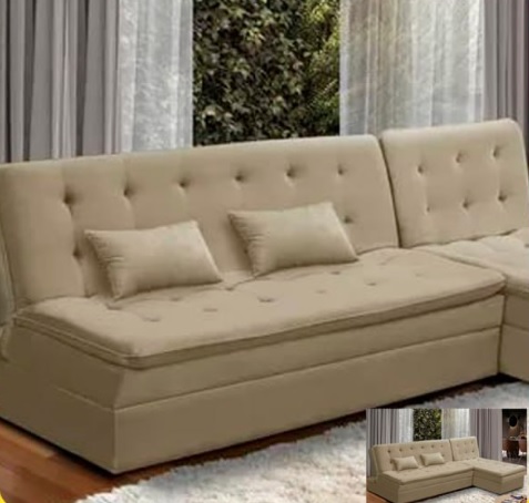 Sofá Cama King 5 Lugares 2,70m Alice Suede Bege