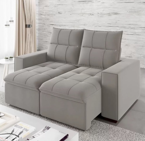 Sofá Retrátil Reclinável 3 Lugares Veludo Miami Gralha Azul Estofados