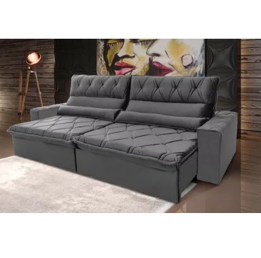 Sofá Retrátil/reclinável Dakar 3,00m Velut Cinza C/ Molas