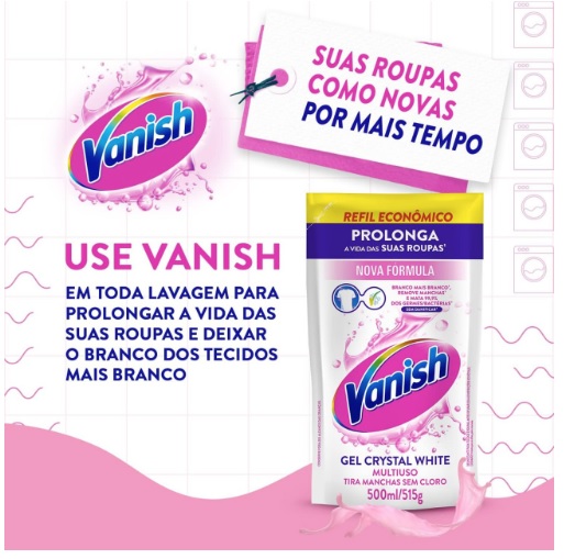Tira Manchas Vanish Líquido Crystal White para roupas brancas Refil Econômico 500ml