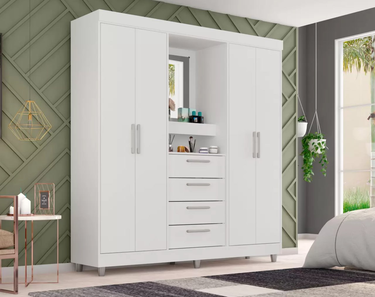 Guarda-roupa com Espelho 4 Portas 4 Gavetas Araplac Pequim