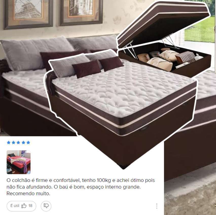 Cama Box Baú Casal e Colchão Molas Comfort Prime Classic