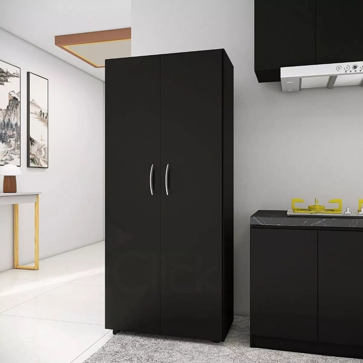 Dispensa Multi Funções P/ Lavanderia + Banheiro C/ Rodinhas Cor Preto