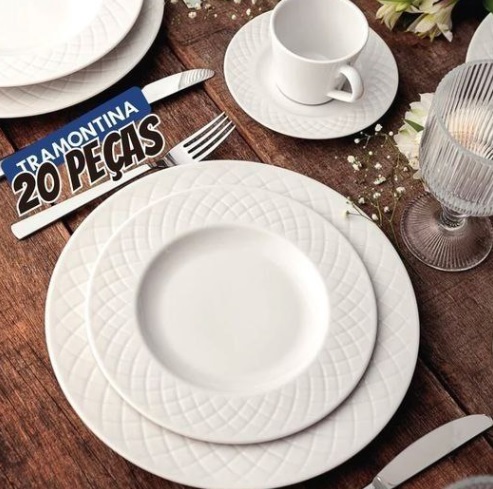 Aparelho de Jantar Ingrid em Porcelana 20 Peças Cor Branco Tramontina