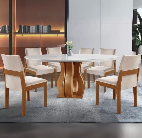 Conjunto Sala De Jantar Mesa Nuance 135cm Redonda Tampo