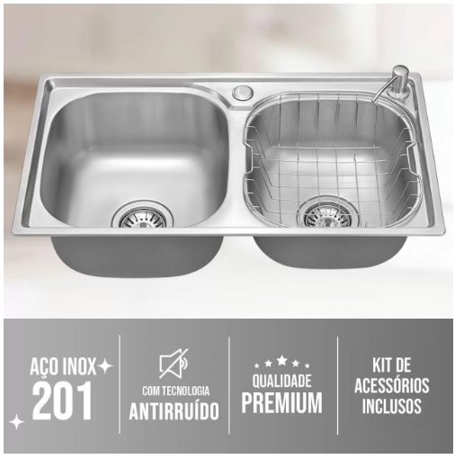 Cuba Cozinha Gourmet Pia Aço Inox Dupla Acessórios Embutir – Holtter Home Design