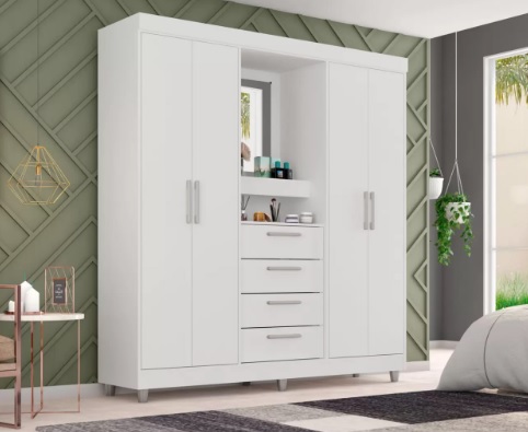 Guarda-roupa com Espelho 4 Portas 4 Gavetas Araplac Pequim