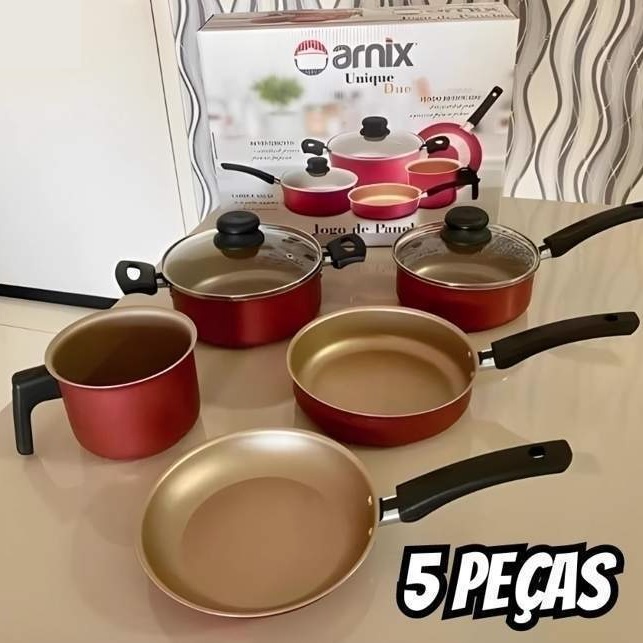Conjunto De Panelas Antiaderente Vermelho 5 Peças Arnix
