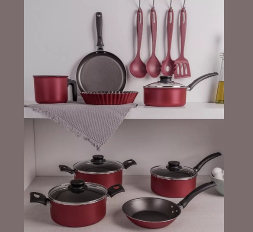 Jogo Panelas 12 Peças Antiaderente Alumínio Turim Tramontina Cor Vermelho