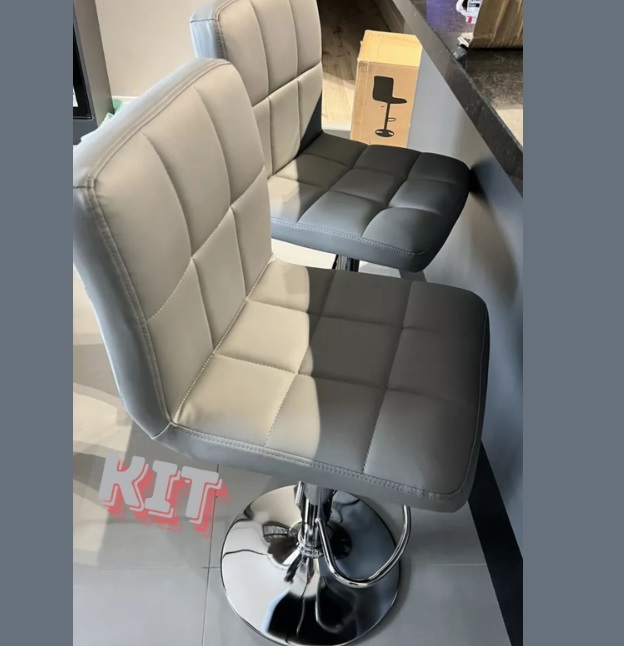 Kit 2 Banquetas Bancos Altas Estofada Com Encosto Para Cozinha Americana