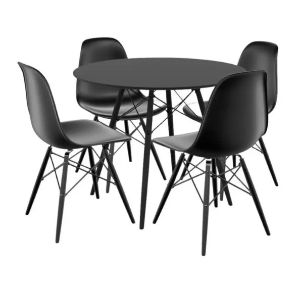 Mesa de Jantar 4 Cadeiras Redonda Preto Empório Tiffany Eames