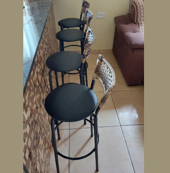 Kit 4 Banquetas Alta Cozinha Balcão Assento Marrom Escuro