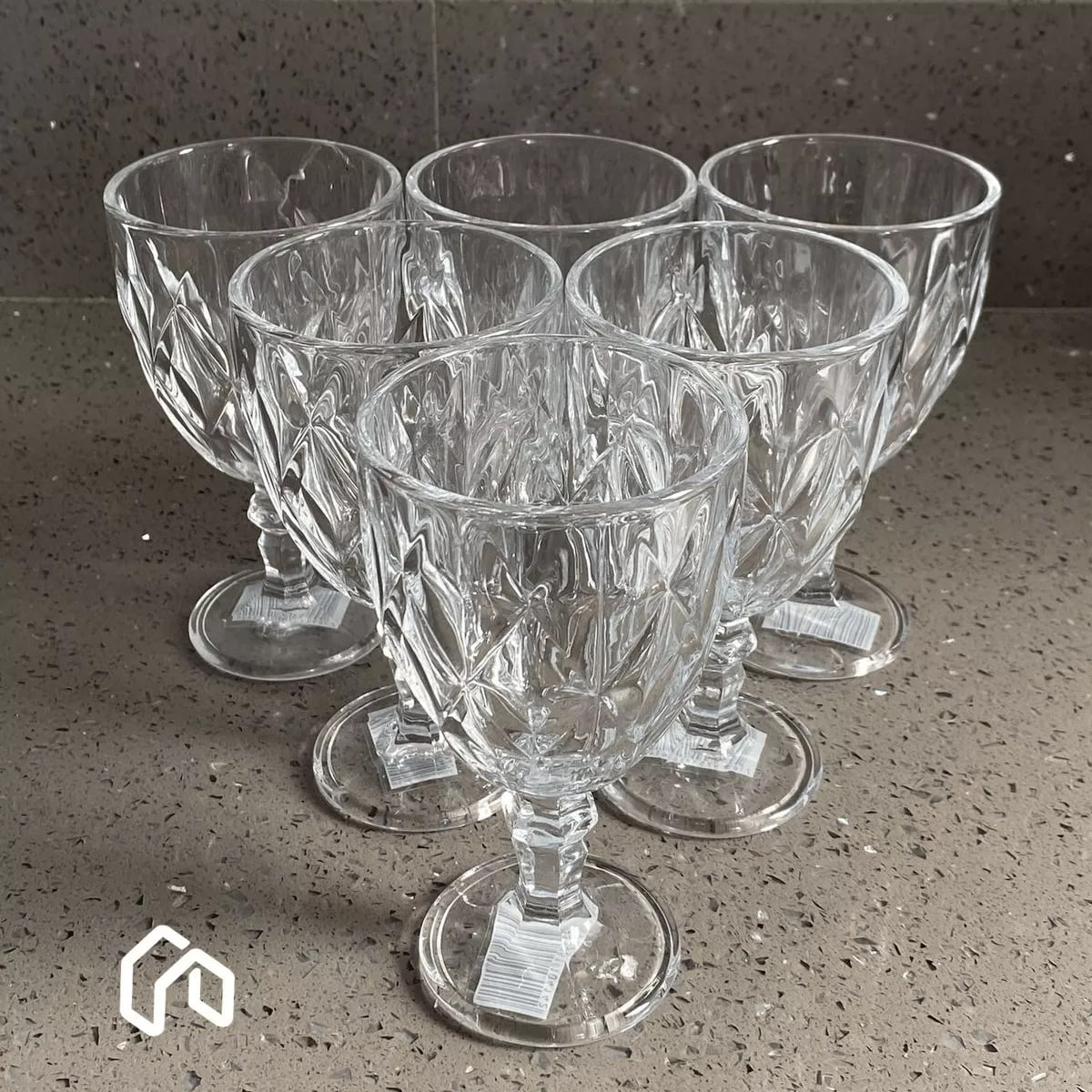 Jogo 6 Taças V1nho Água De Vidro 340ml Diamond Transparente