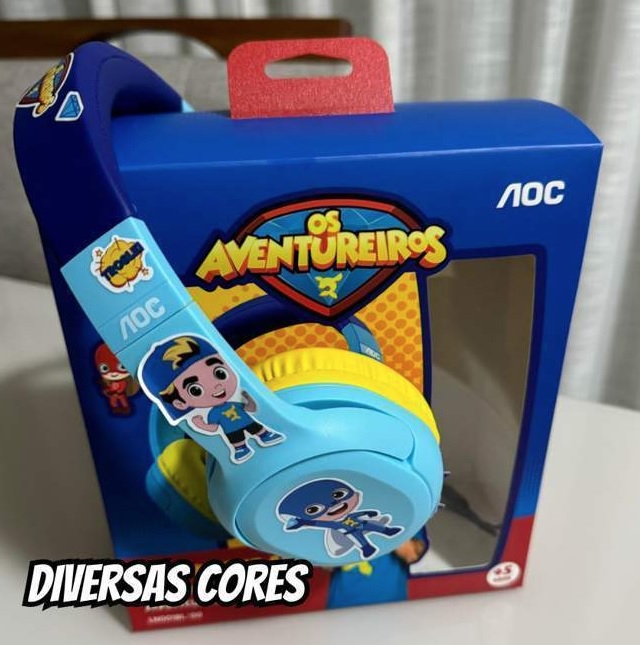 AOC – Headphone Bluetooth Luccas Neto Aventureiro Azul LN001BL/00 com adesivos para personalizar seu fone!