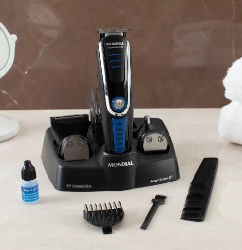 Aparador De Pelos Super Groom 10 Preto Azul Bg-03 Mondial
