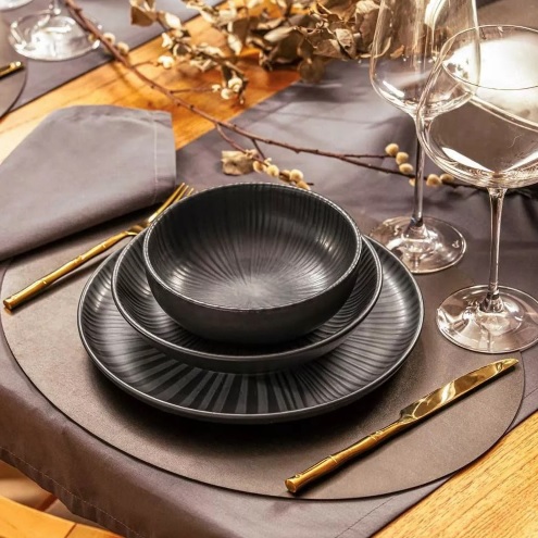 Aparelho De Jantar 18 Peças Oxford Flat Ônix Cor Preto Monocromático