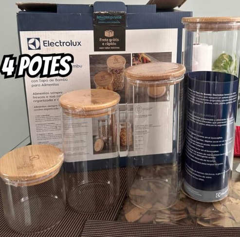 Conjunto De 4 Potes Herméticos Tampa De Bambu Electrolux