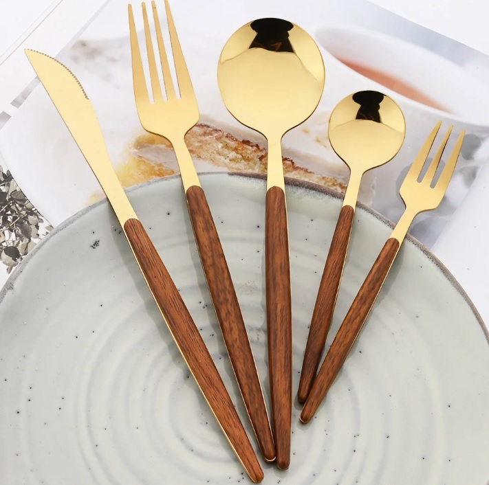 LYOR Faqueiro de Aço Inox com Cabo em Estampa de Madeira Organic 24 Peças