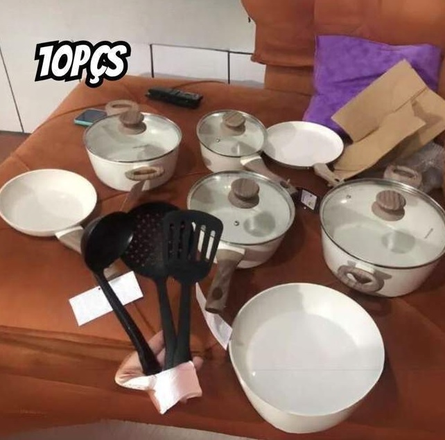 Jogo De Panelas 10 Pçs Indução Vanilla Revestimento Cerâmico