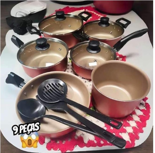 Jogo De Panelas Antiaderente 9 Peças Teflon Várias Cores