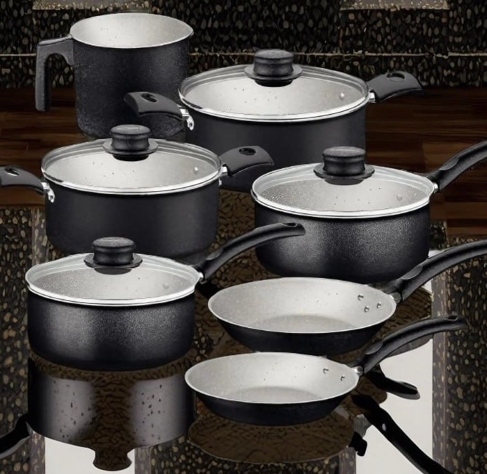 Jogo de Panelas Tramontina Turim em Alumínio com Revestimento Interno e Externo em Antiaderente Starflon Max Preto 07 Peças