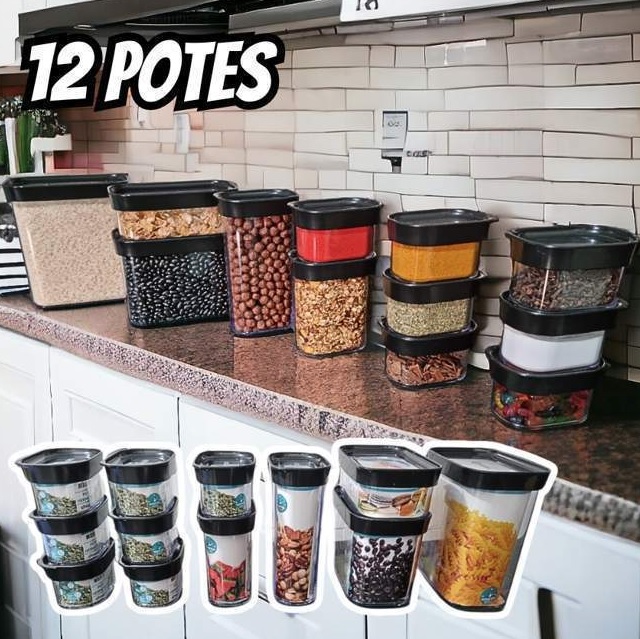 Kit 12 Potes Herméticos Para Mantimentos De Acrilico