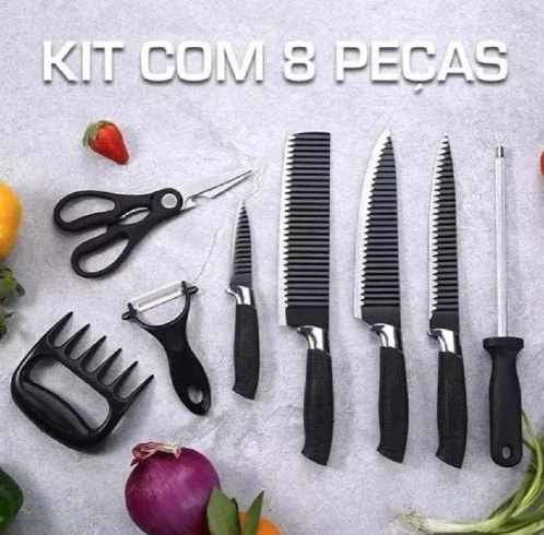 Kit Facas Churrasco Antiaderente Inox Premium