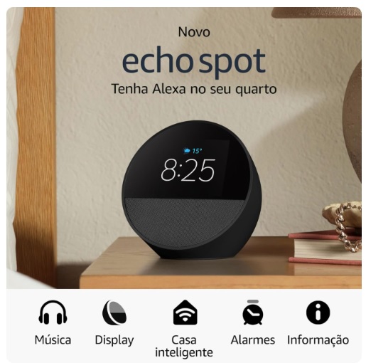 Novo Echo Spot com Alexa (2024) , Despertador inteligente com som vibrante