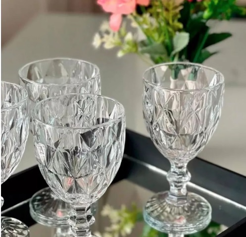 Universal Jogo De Taças Diamante De Vidro 6 Peças 340 Ml Água Suco Cor