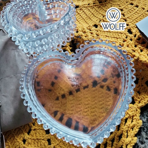 Wolff Coração Pearl Conjunto de 4 Pratos de Cristal, Transparente, 18 x 15 x 2 cm