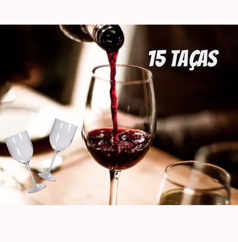 15 Taças De Vinho Acrílico 340 Ml Transparente Premium