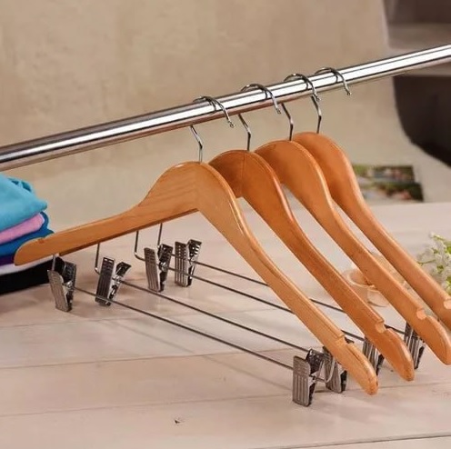 20 Unidades Cabides De Madeira Marfim Adulto Com Presilha