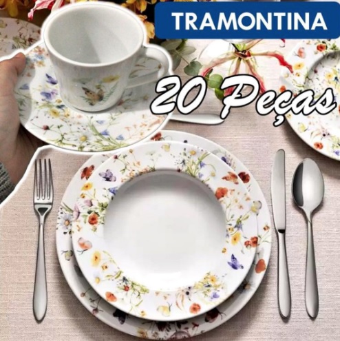 Aparelho de Jantar e Chá 20 Peças Tramontina – Porcelana Branco Redondo Ana Alice