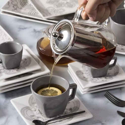 Bule Para Oxford Chá Icon Em Vidro E Aço Inox Com Infusor 700ml Cor Cinza