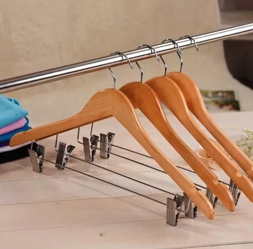 Cabides De Madeira Nobre Marfim Com Presilhas 10 Unidades Topen Home