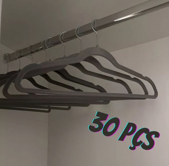 Cabides de veludo adulto fino antideslizante roupas 30 peças cor Preto Kontuz