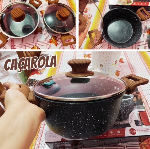 Caçarola 24 cm ColorStone de alumínio com antiaderente e tampa de vidro,Wooden, ALU8655-WD, Euro Home