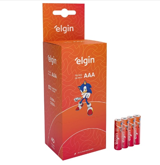 Caixa de Pilha AAA com 40 unidades Elgin Palito – Tubo, Zinco