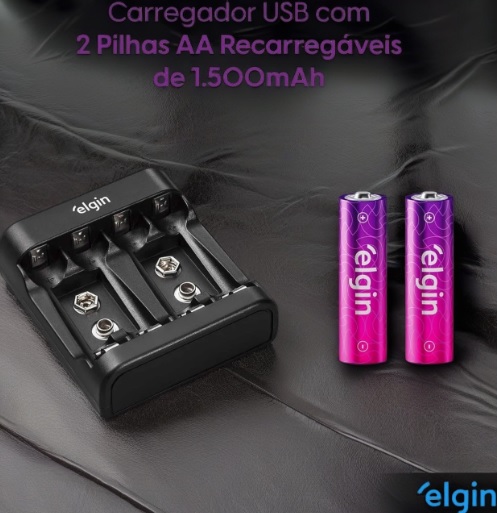 Carregador de Pilhas e Baterias USB com 2 Pilhas AA 1500mAh recarregáveis