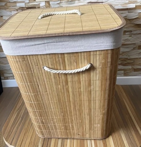 Cesto Bambu Jolitex retangular com tampa bege