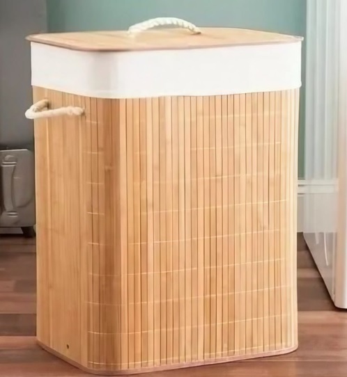 Cesto Bambu Jolitex retangular com tampa bege