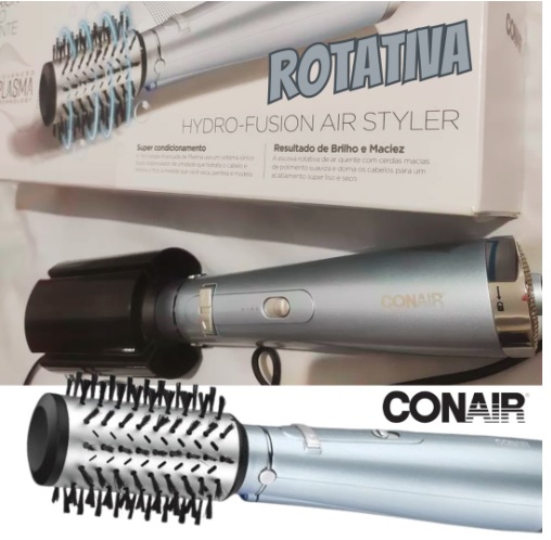 Conair, Escova Rotativa, Secadora, Modeladora e Alisadora, 550W, Hot Air Hydro-Fusion, 220V – Azul Claro