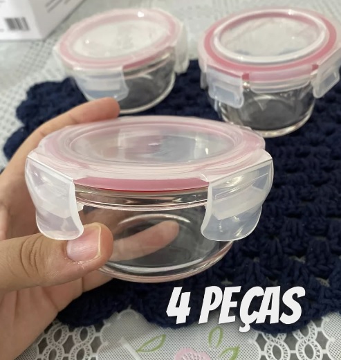 Conjunto De Potes De Vidro Hermético Redondo 4 Pçs Casambiente